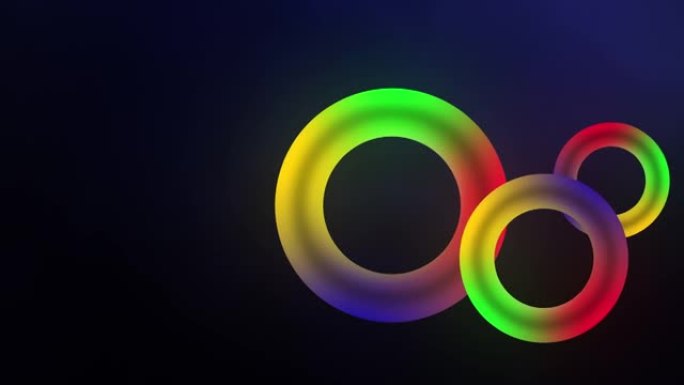 抽象五彩霓虹灯圈无缝背景。4K 3D彩虹光谱循环动画荧光紫外线发光。抽象现代背景，为您的信息提供复制