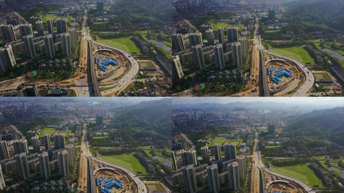 珠海市晴天交通道路建设空中全景4k中国