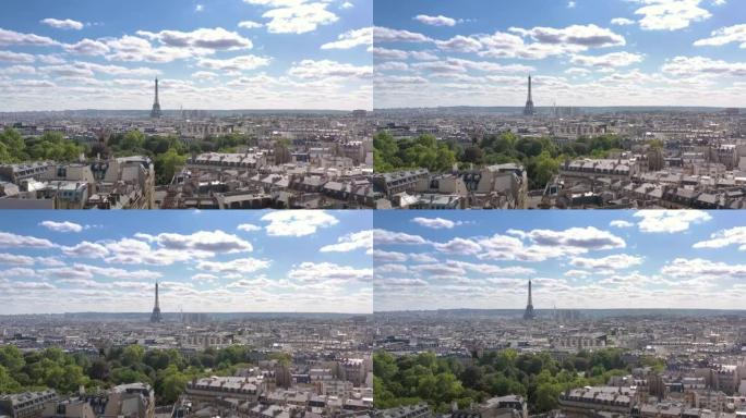 夏日巴黎市著名塔空中全景4k法国
