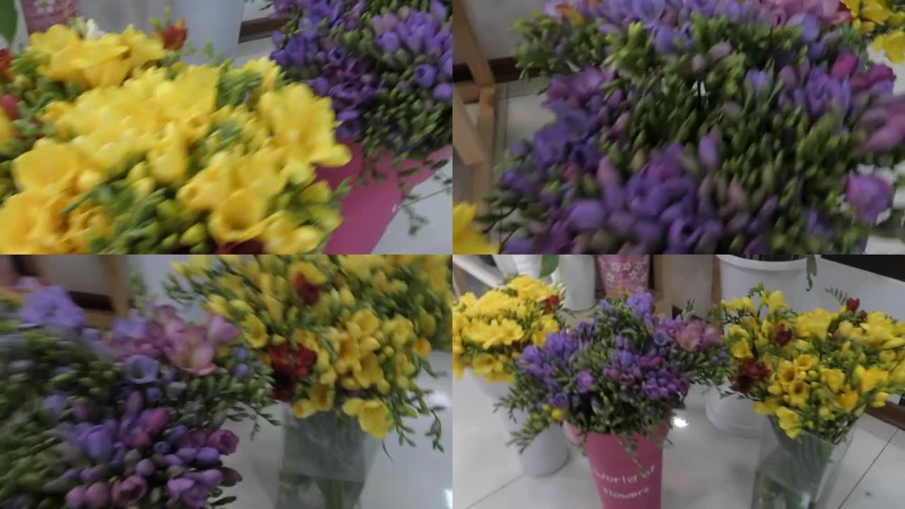 花店上有大束春花的花瓶。