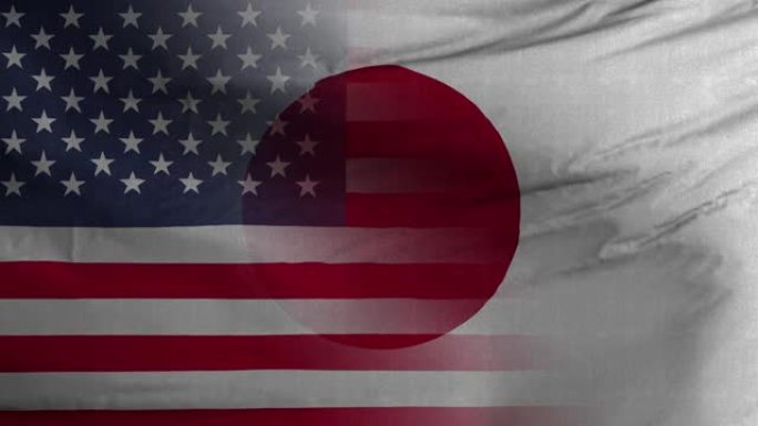美国日本国旗混合纹理波浪背景4K