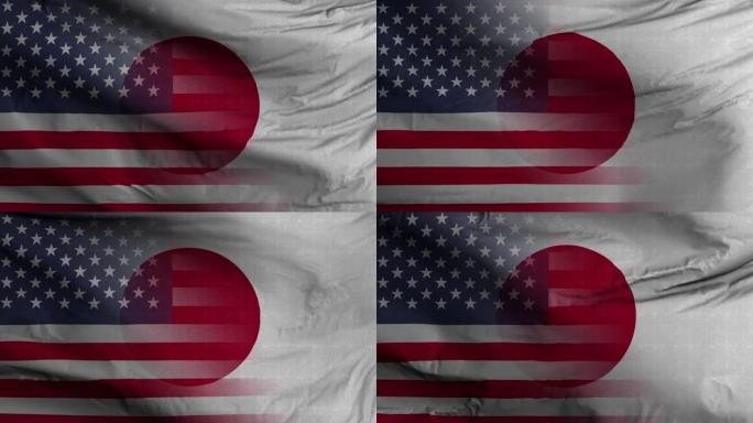 美国日本国旗混合纹理波浪背景4K