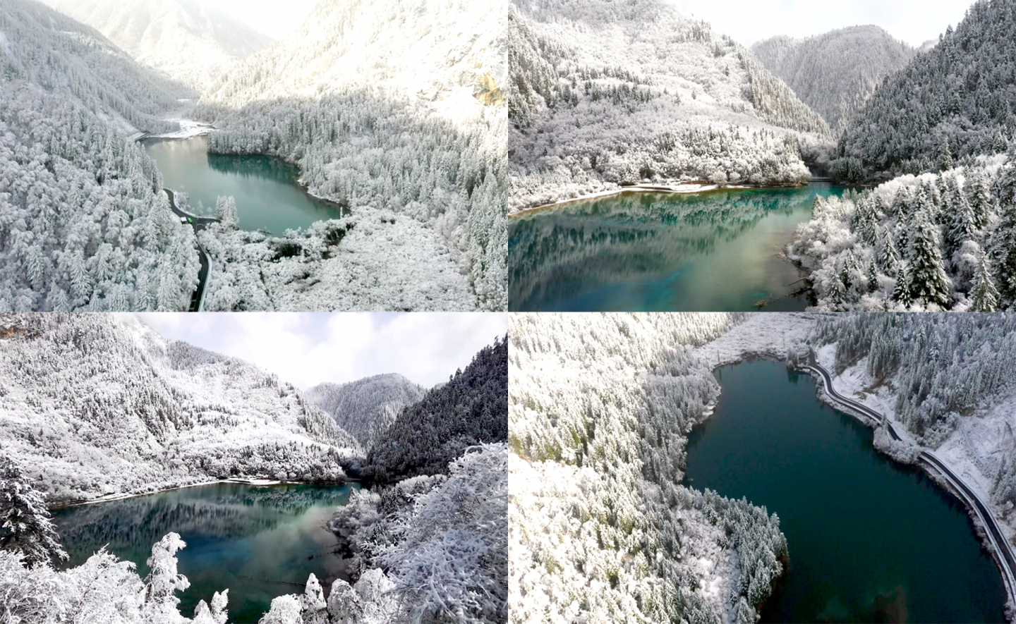 九寨沟四月飞雪多景别航拍4K