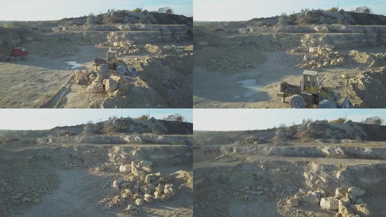 采石场。矿物采石场工业背景的鸟瞰图。库存镜头。