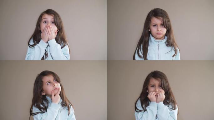 一个小女孩做各种表情的4k视频片段