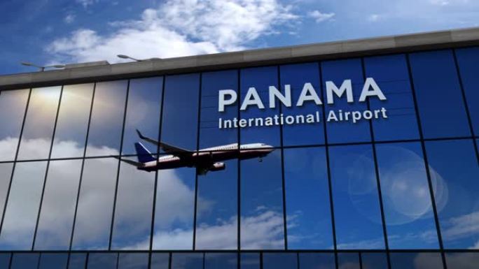 飞机在巴拿马机场降落在航站楼