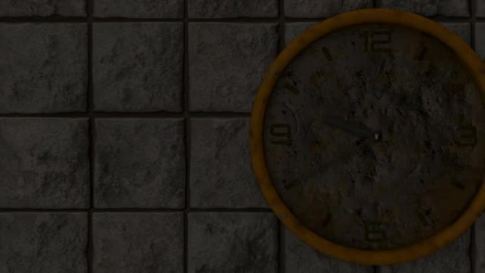 复古瓷砖上圆形旧钟的3d动画。时间移动的无缝模式。昼夜变化。