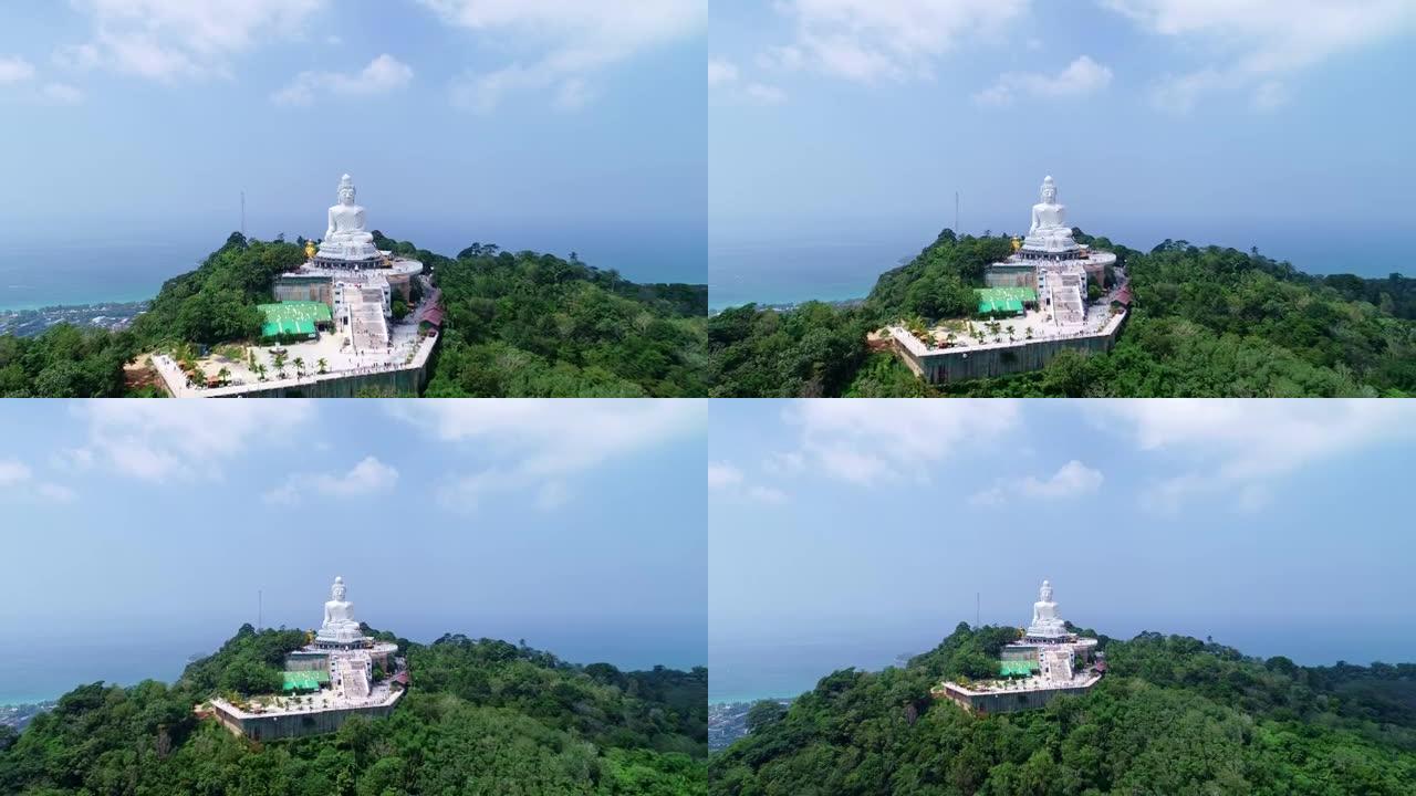 泰国普吉岛大佛纪念碑的鸟瞰图无人机拍摄。缅甸 (缅甸) 用白玉大理石Suryakanta装饰的钢筋混