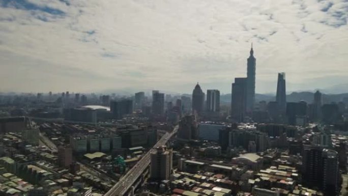 晴天台北城市景观著名塔空中市区全景4k延时台湾