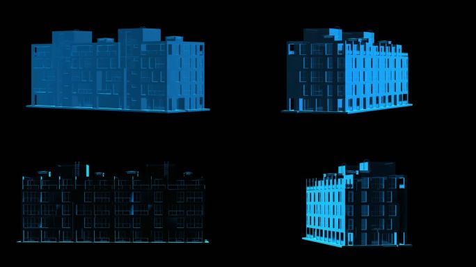 城市楼房全息蓝色科技通道素材