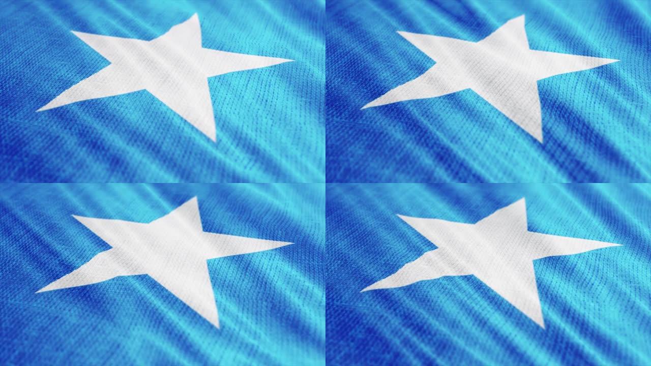 索马里国旗挥舞着3D插图。全视角织物上的国家标志3D渲染。