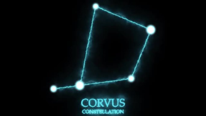Corvus星座。光线，激光闪耀蓝色。夜空中的星星。星系团。横向构图，4k视频质量