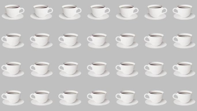 咖啡杯在灰色背景上旋转的视频。无缝模式。