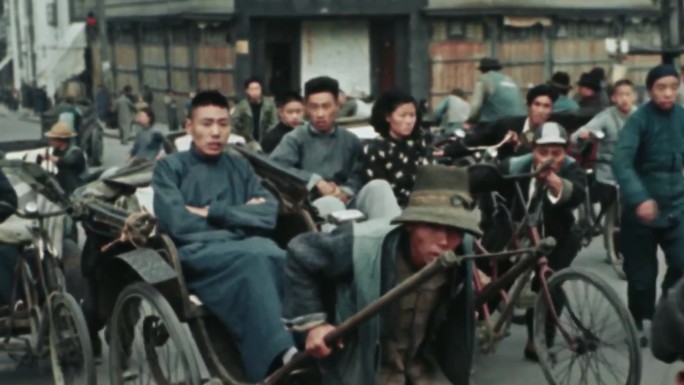 上世纪旧中国街道人力三轮旧社会历史资料