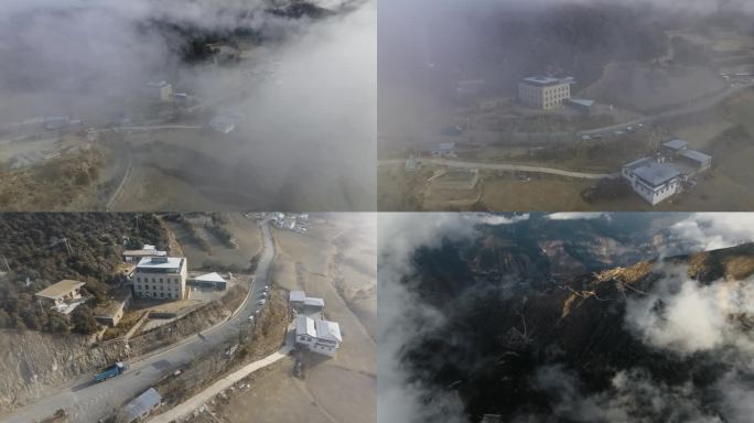 梅里雪山雾浓顶云雾缭绕穿云云南村庄酒店