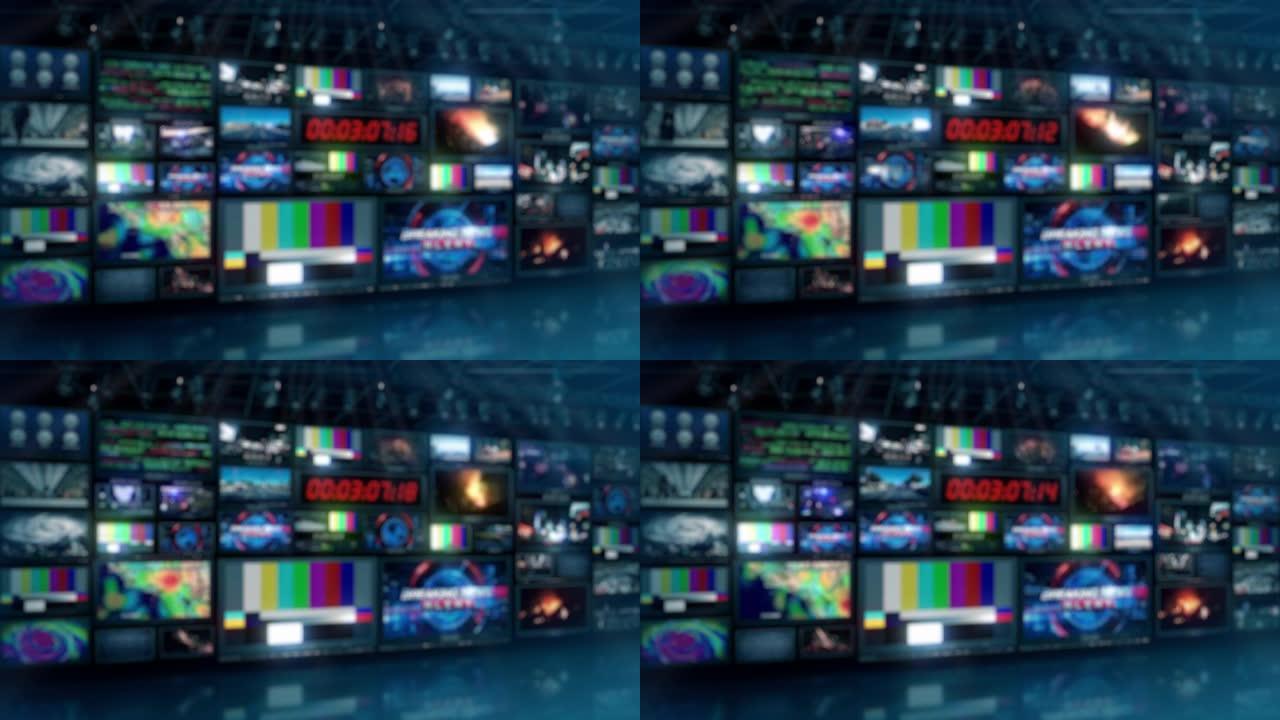 散焦电视广播新闻工作室视频控制室屏幕-循环4K