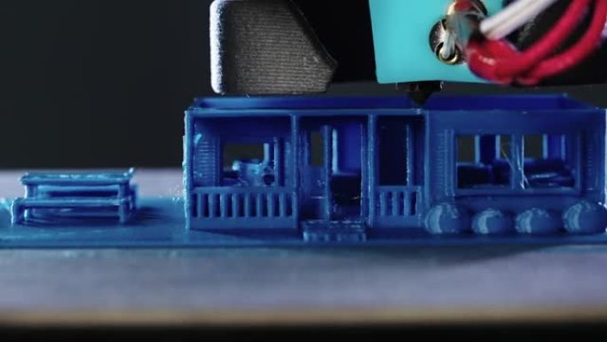 3d打印机打印蓝屋的微距拍摄