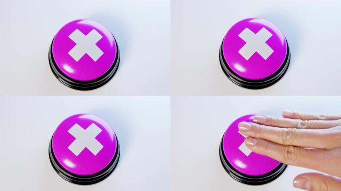 女人按下带有十字符号的按钮，x标记。按下真实界面按钮。进行调查、测试。投票反对smth。错误的答案。
