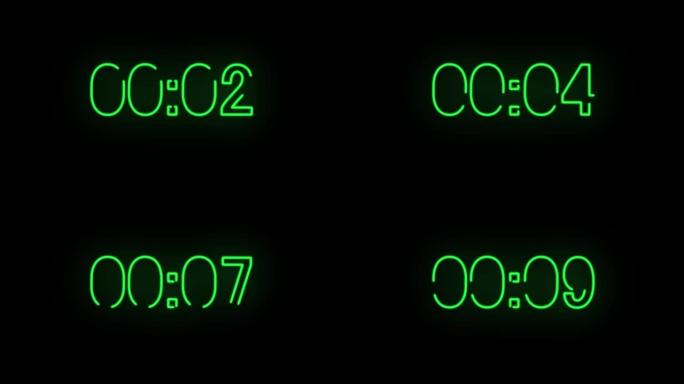 动画无缝背景霓虹灯数字从0到10。视频4k时钟滴答时间。