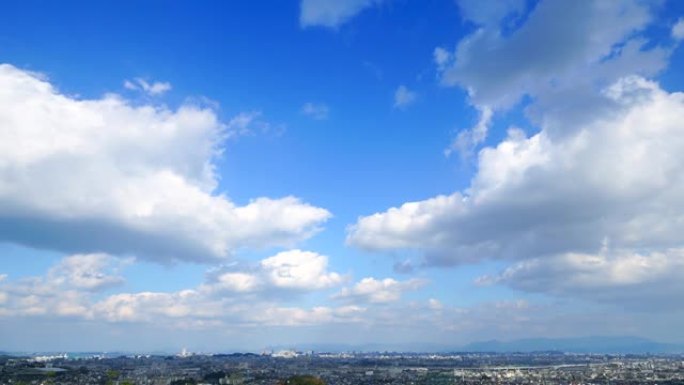 福冈市景观蓝天白云都市上空震撼