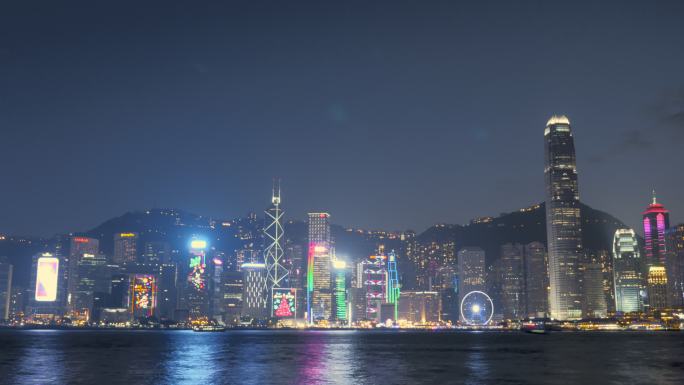 香港沿海城市夜景维多利亚港延时摄影