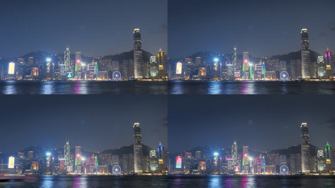 香港沿海城市夜景维多利亚港延时摄影