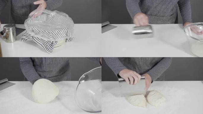 用法国Rolling面杖滚动面包面团，制成自制的面包。