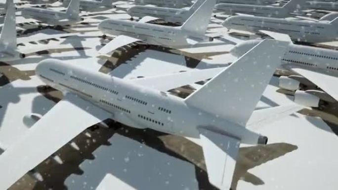 由于暴风雪，商用飞机在飞机场停飞