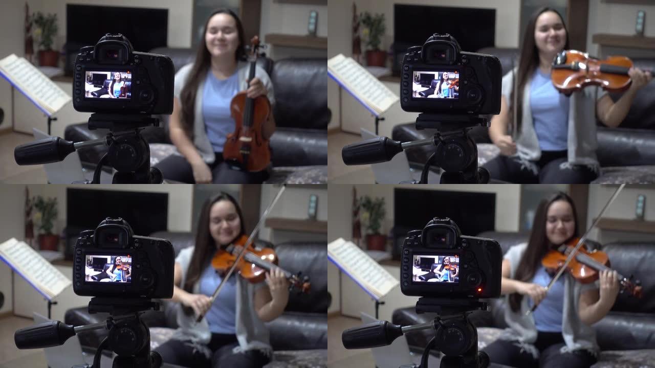 带小提琴的视频记录器