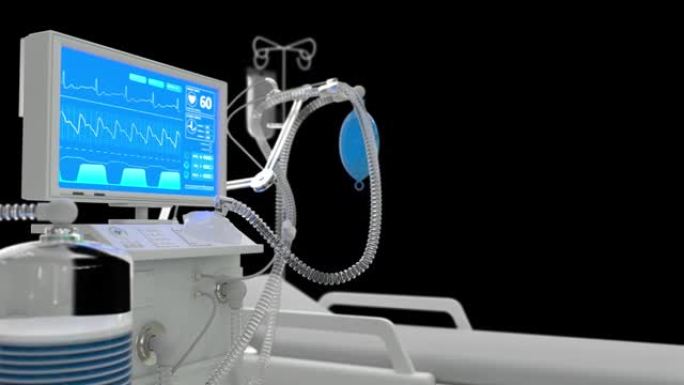 ICU肺呼吸机与床旋隔离在黑色