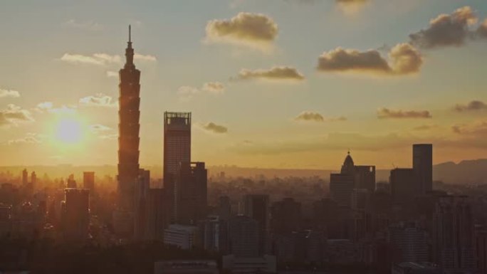 台湾台北市容日落高楼大厦城市清晨夕阳