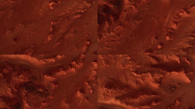 在生锈的橙色阴影，火星表面，沙漠，悬崖，沙子中奇妙的火星景观。外星景观。红色星球火星