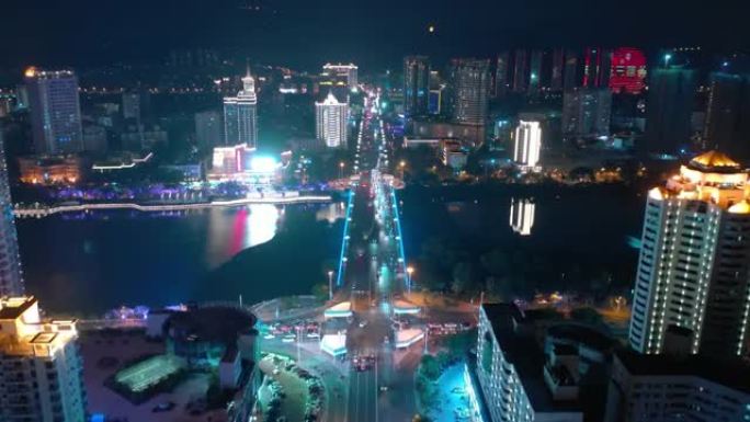 夜光海南岛三亚市交通街河桥空中俯视图4k中国