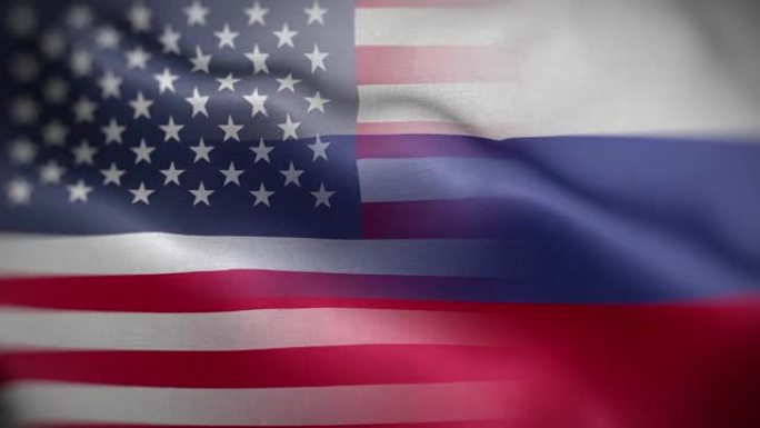 美国俄罗斯国旗混合纹理波浪前背景高清