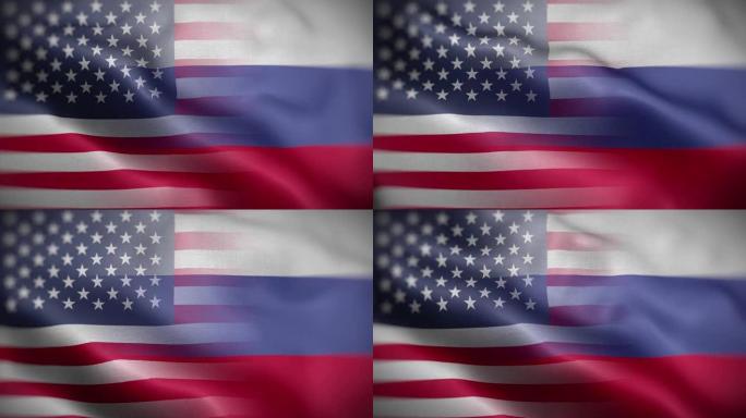 美国俄罗斯国旗混合纹理波浪前背景高清