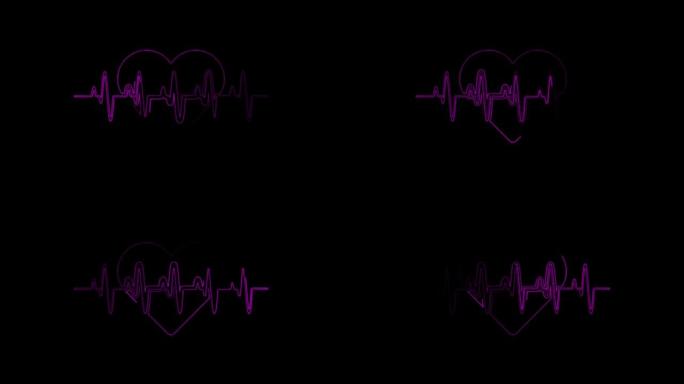 抽象无缝线心跳。脉搏心律的4k视频动画。发光霓虹灯抽象的视频动画。
