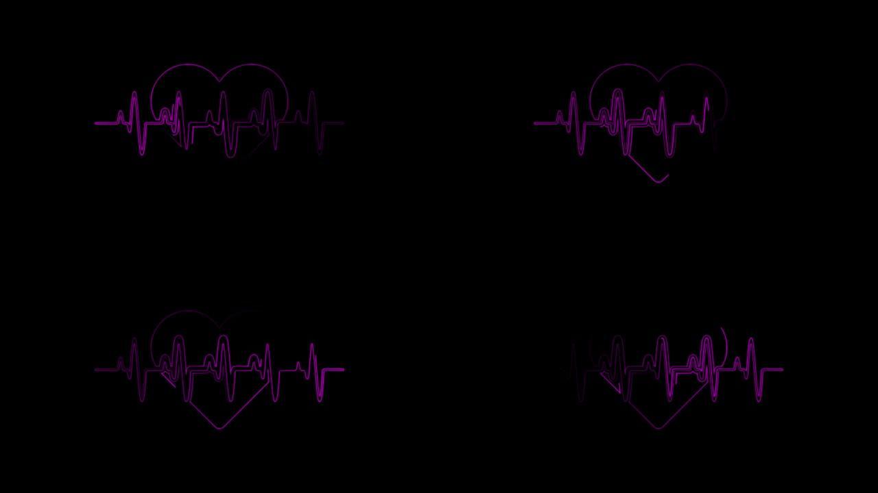 抽象无缝线心跳。脉搏心律的4k视频动画。发光霓虹灯抽象的视频动画。