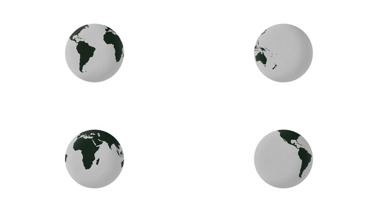 旋转地球孤立在白色上。地球动画。平面设计-股票视频4K