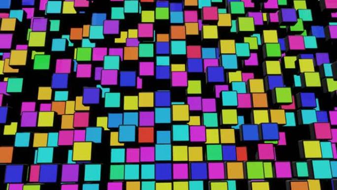 4k抽象环暗背景波的立方体在平面和霓虹灯。像霓虹灯灯泡一样的立方体网格。VJ赛博朋克霓虹灯风格bg用