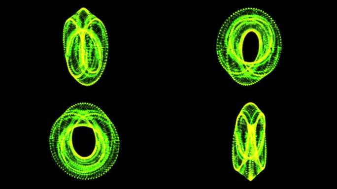 莫比乌斯条环神圣几何。表面向上的空间图形。具有双重圆形轮廓的视错觉。线框低聚网格