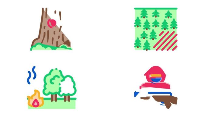 林业伐木工人图标动画