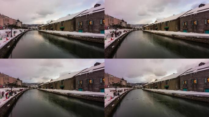 日本小樽运河上的冬天。