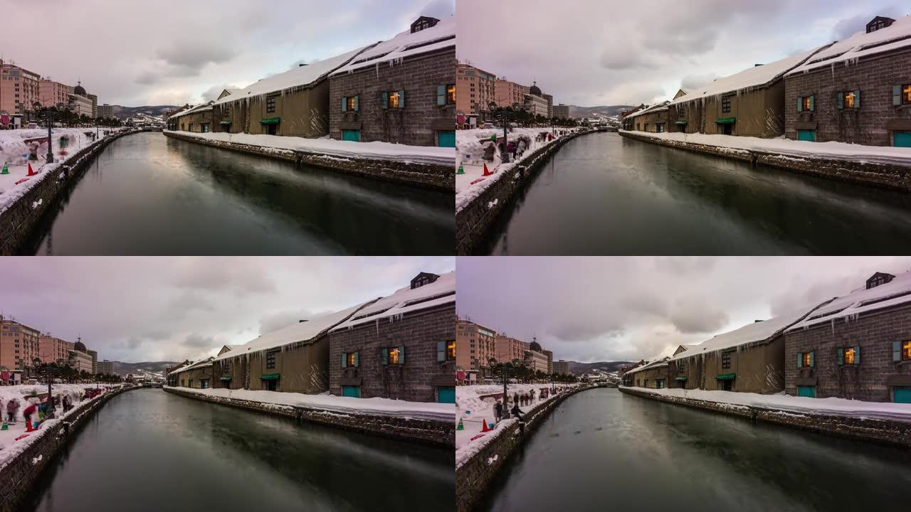 日本小樽运河上的冬天。