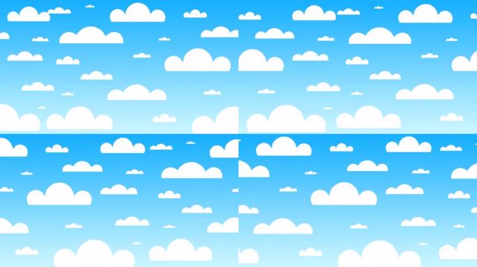 4K 3D动画，明亮的蓝色夏日天空与有趣的纸云。