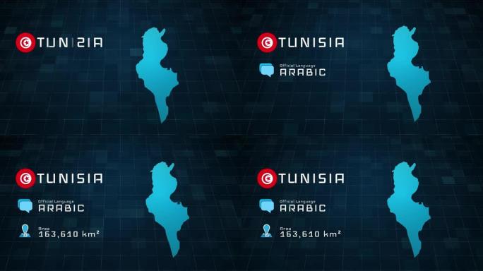 数字化准备的突尼斯地图和国家信息