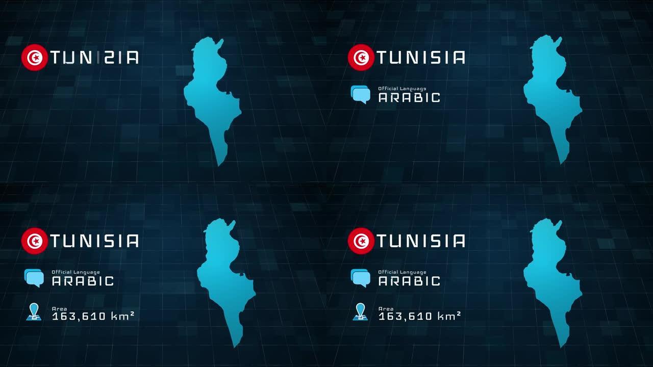 数字化准备的突尼斯地图和国家信息