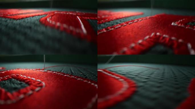 机器在轻型车间缝制红字到曲棍球制服