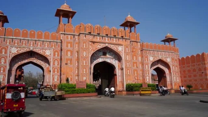 印度旅游场所和联合国教科文组织遗址概念。Chandpole gate Unesco网站以其建筑和粉红