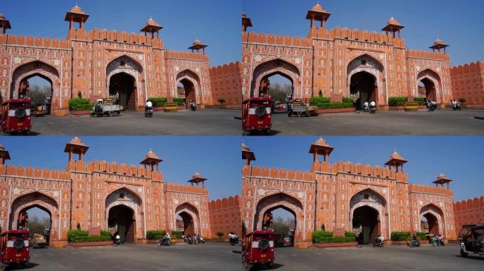 印度旅游场所和联合国教科文组织遗址概念。Chandpole gate Unesco网站以其建筑和粉红