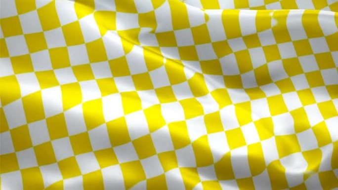 方格黄色白色赛车旗帜视频在风中挥舞。方程式赛车旗帜背景。开始比赛方格旗循环特写1080p全高清镜头。
